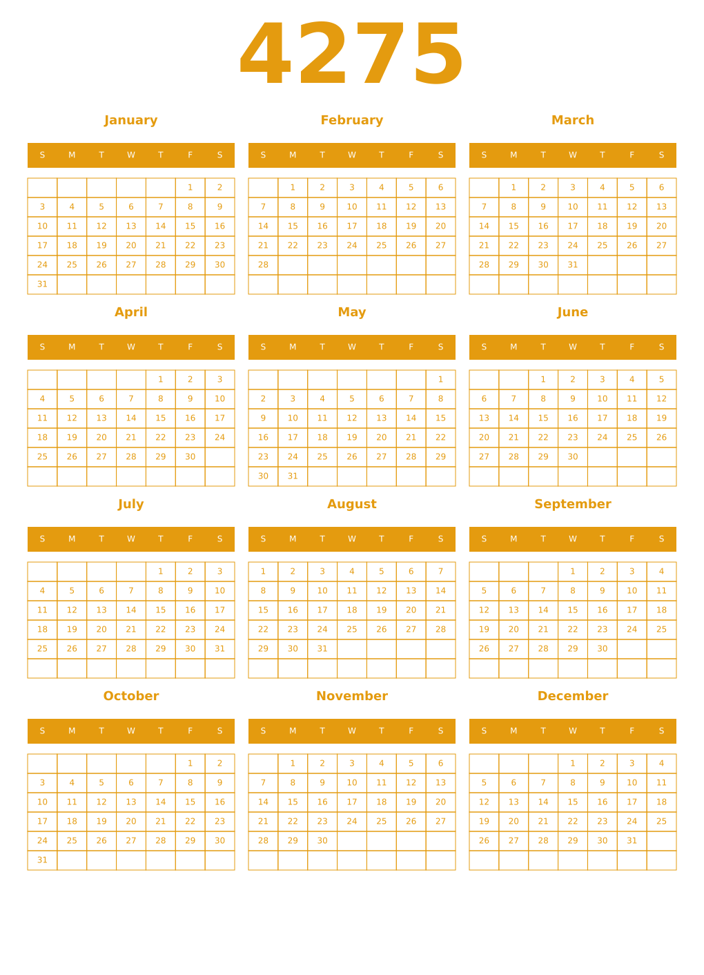 Printable 4275 Year Calendars gamboge