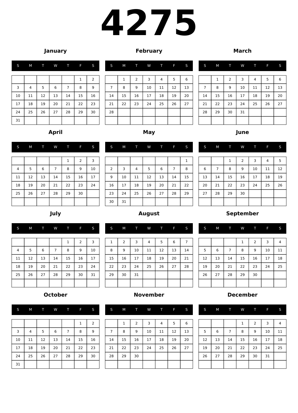 Printable 4275 Calendars