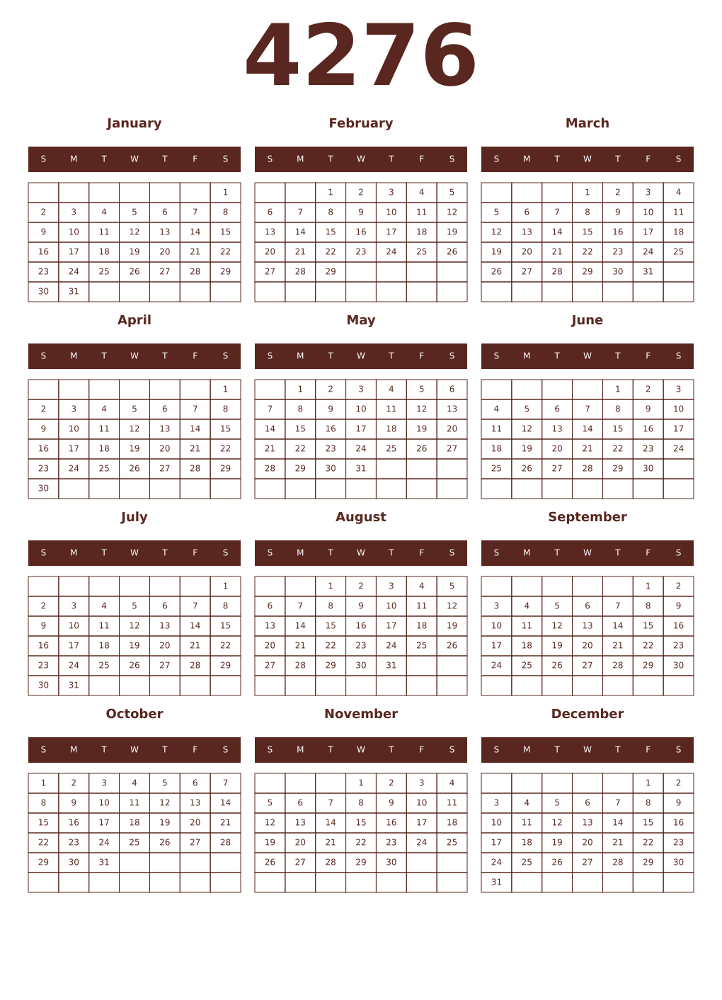 Printable 4276 Year Calendars mortuum