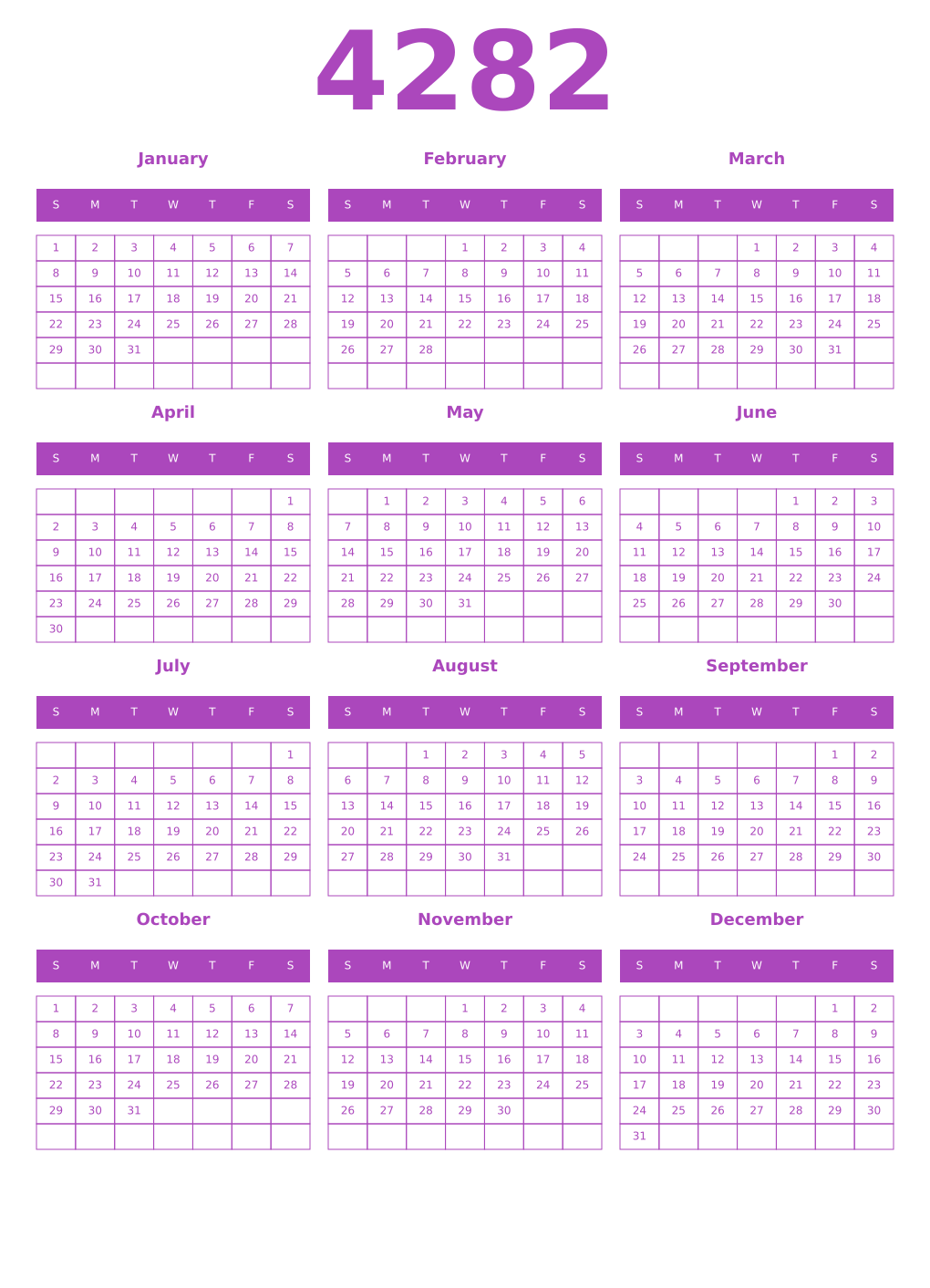 Printable 4282 Calendars