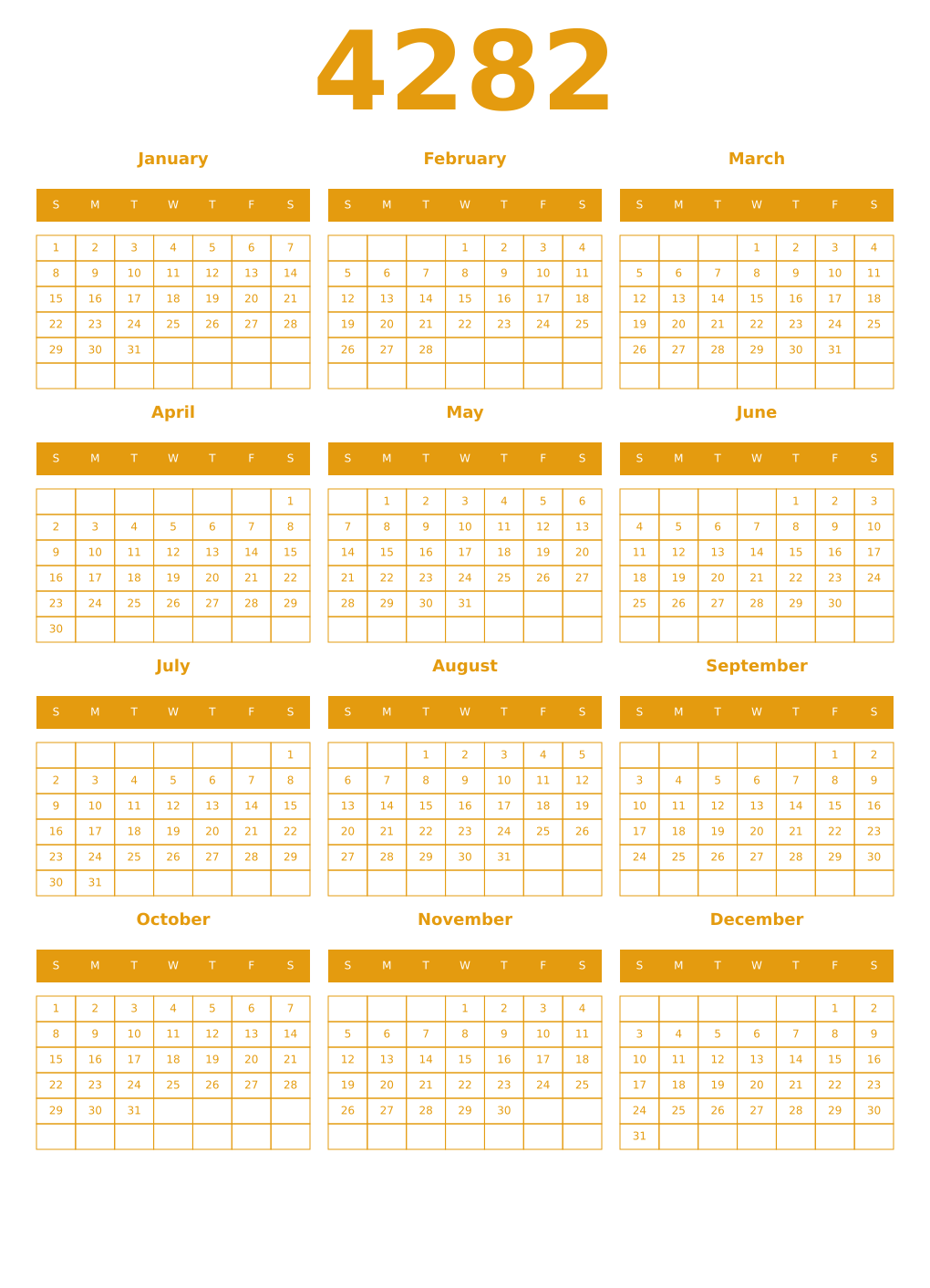 Printable 4282 Year Calendars gamboge
