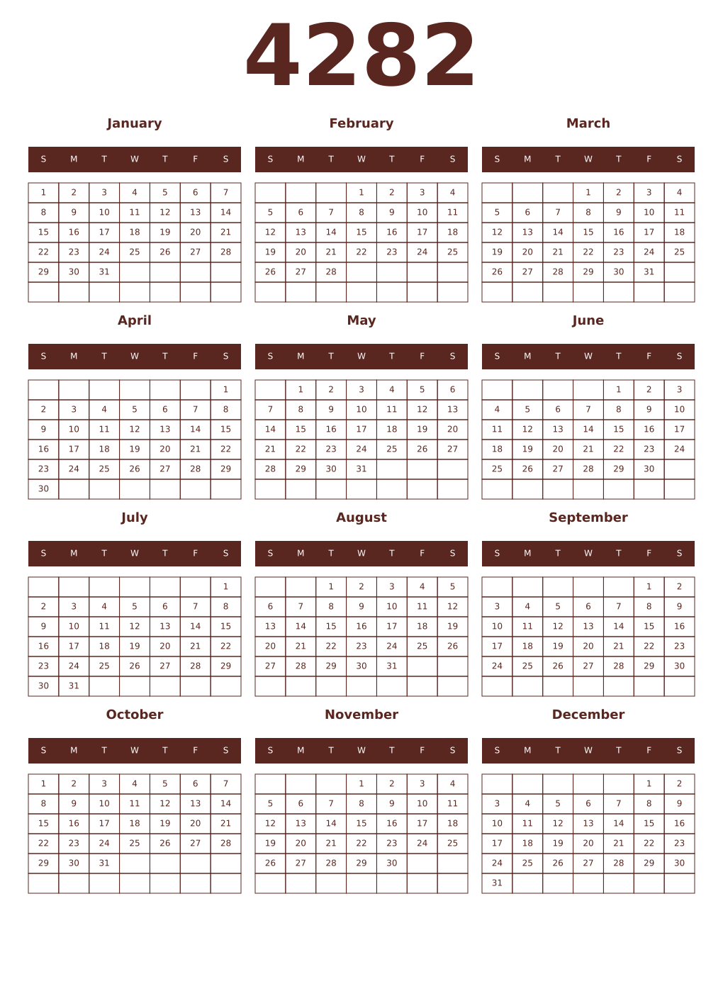 Printable 4282 Year Calendars mortuum