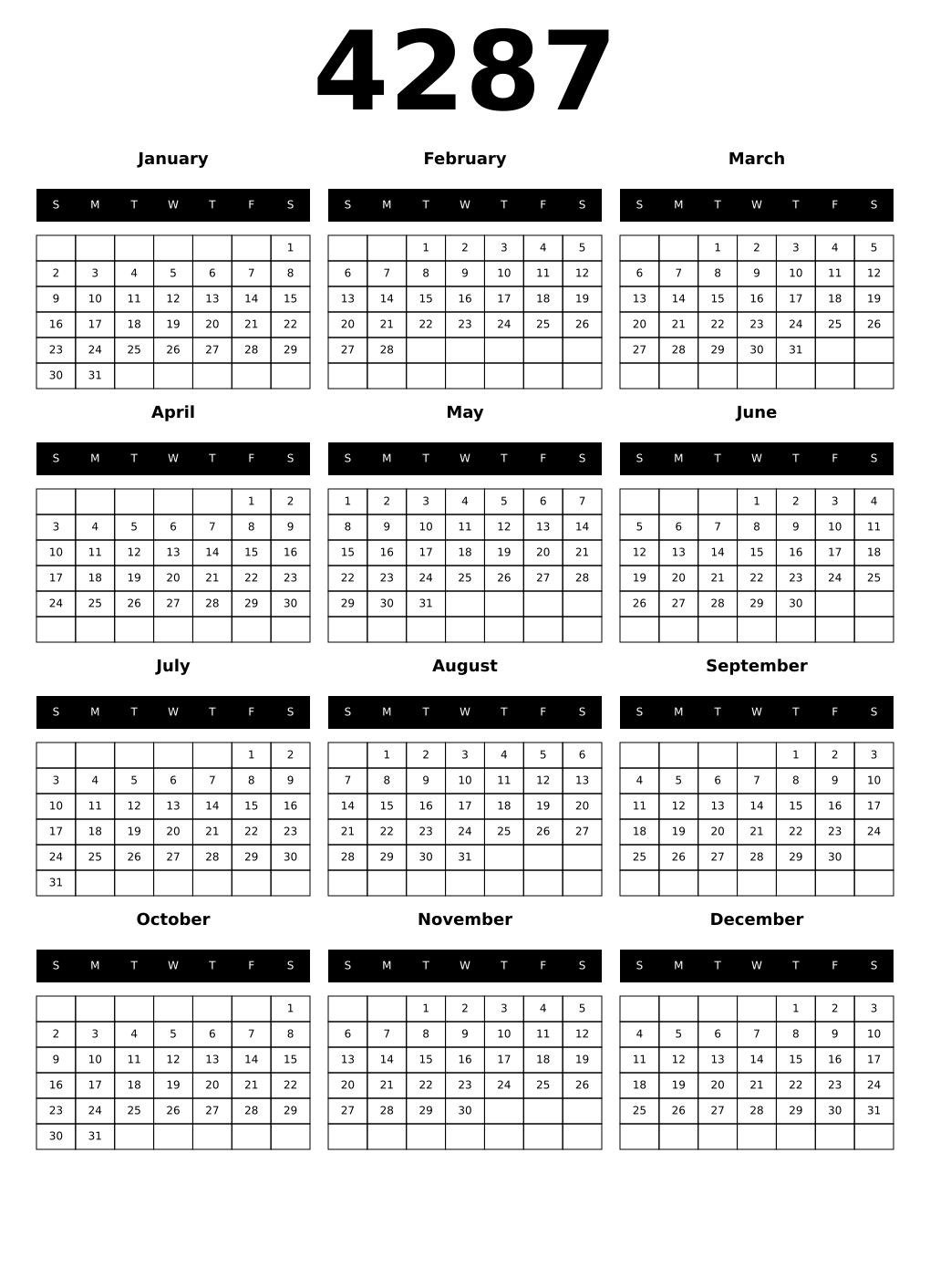 Printable 4287 Calendars