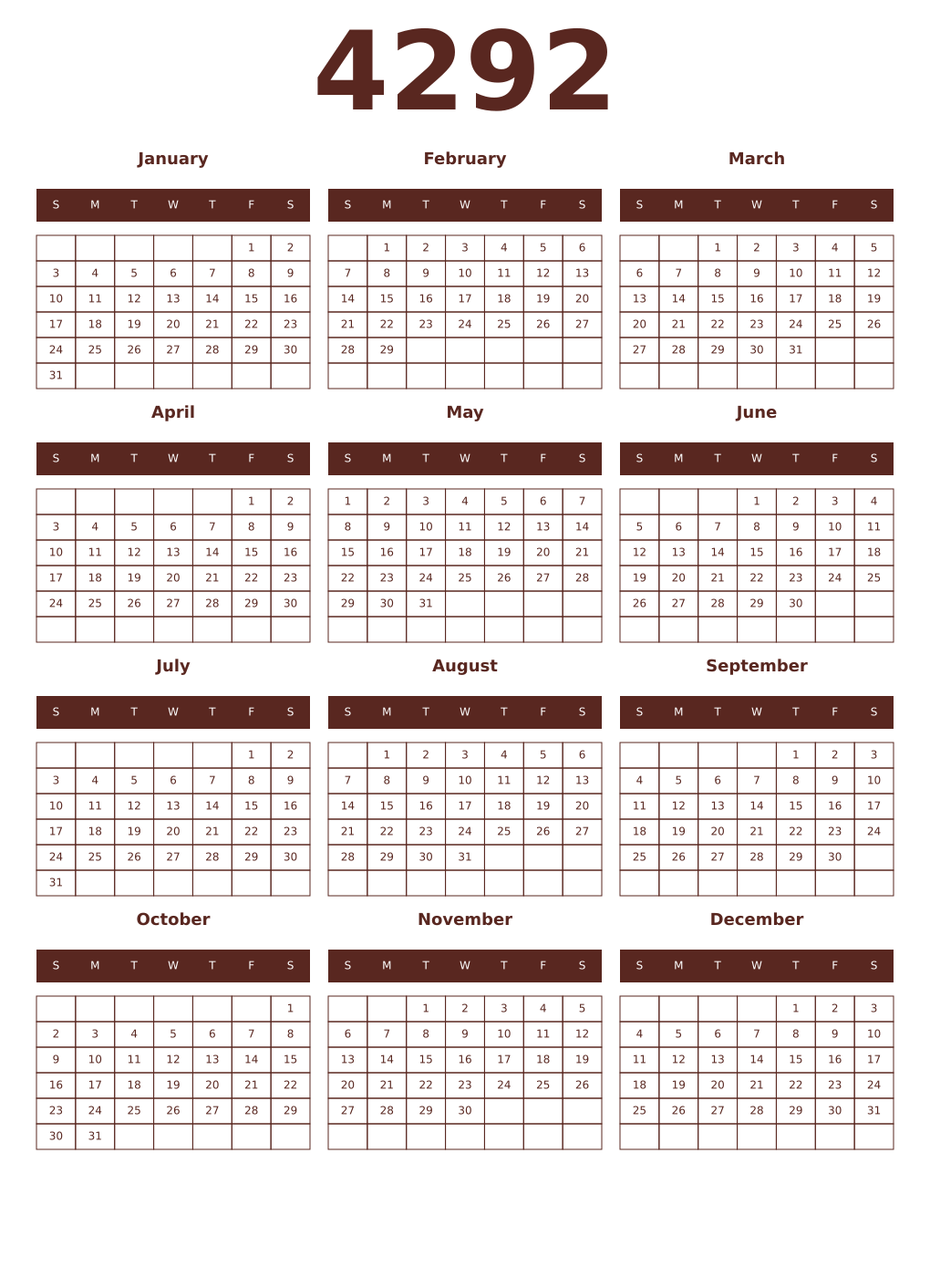 Printable 4292 Year Calendars mortuum