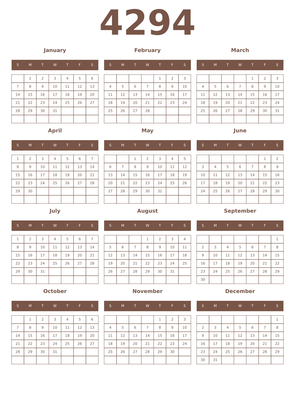 Printable 4294 Year Calendars coffe