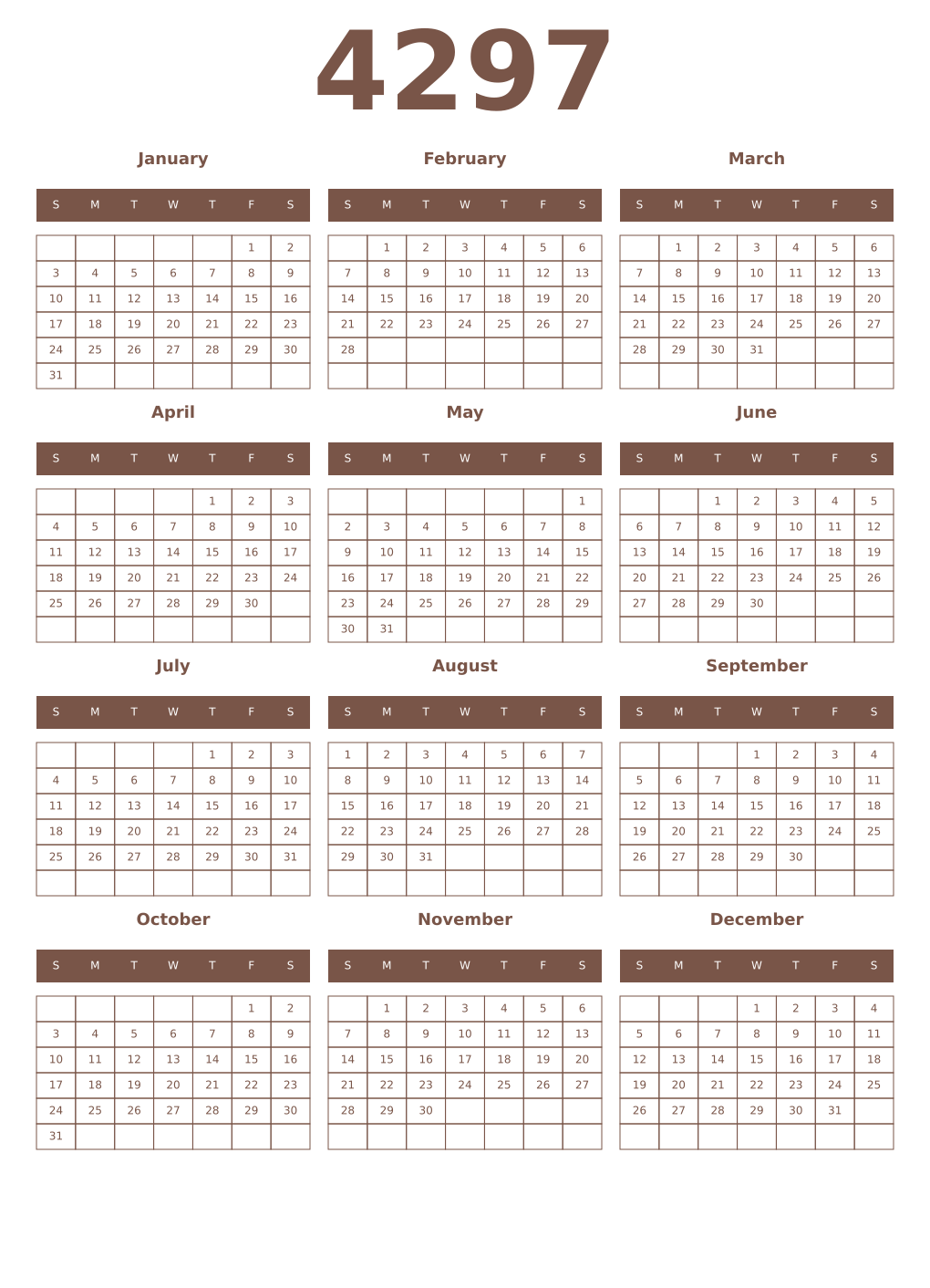 Printable 4297 Year Calendars coffe