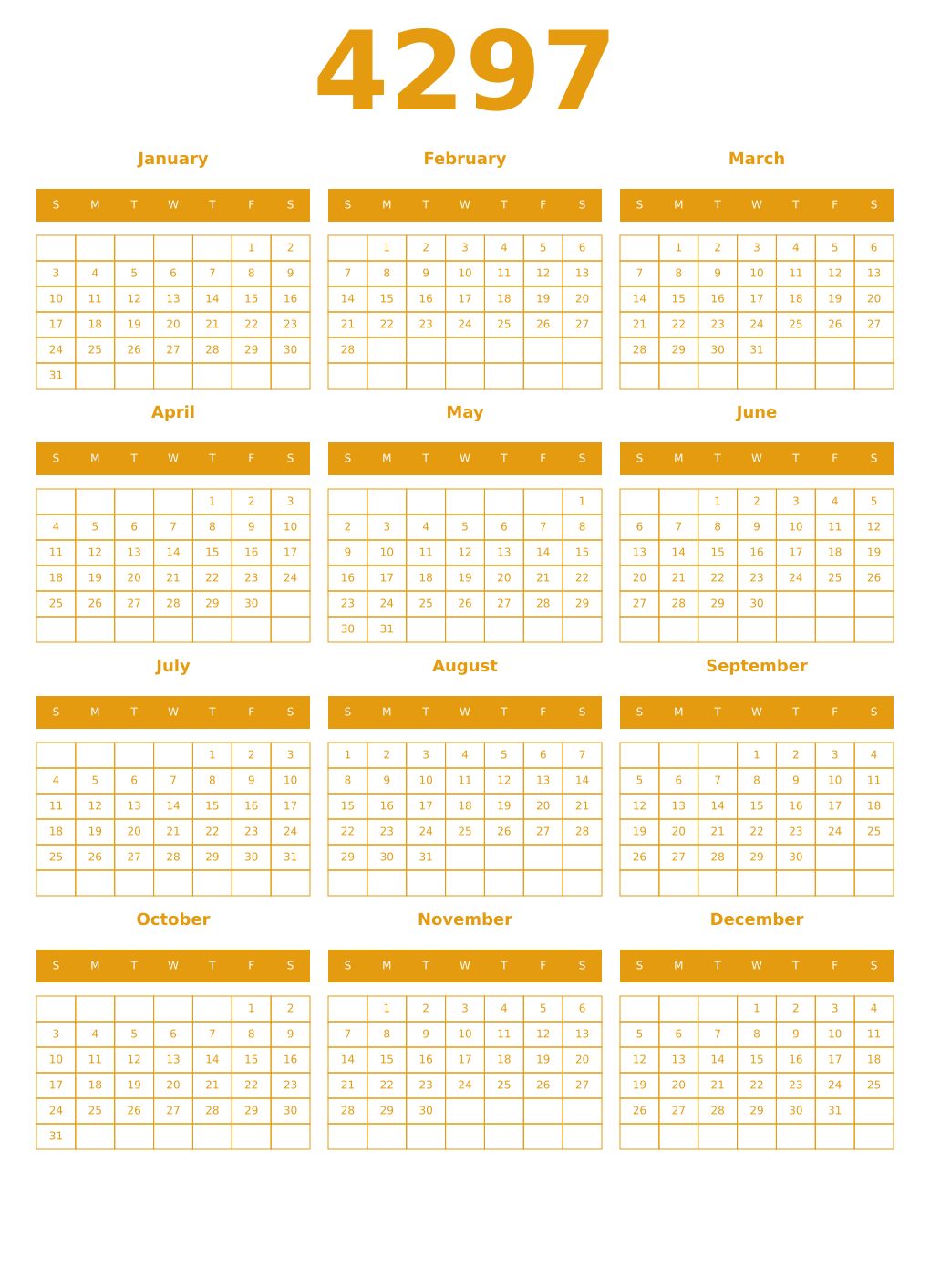 Printable 4297 Year Calendars gamboge