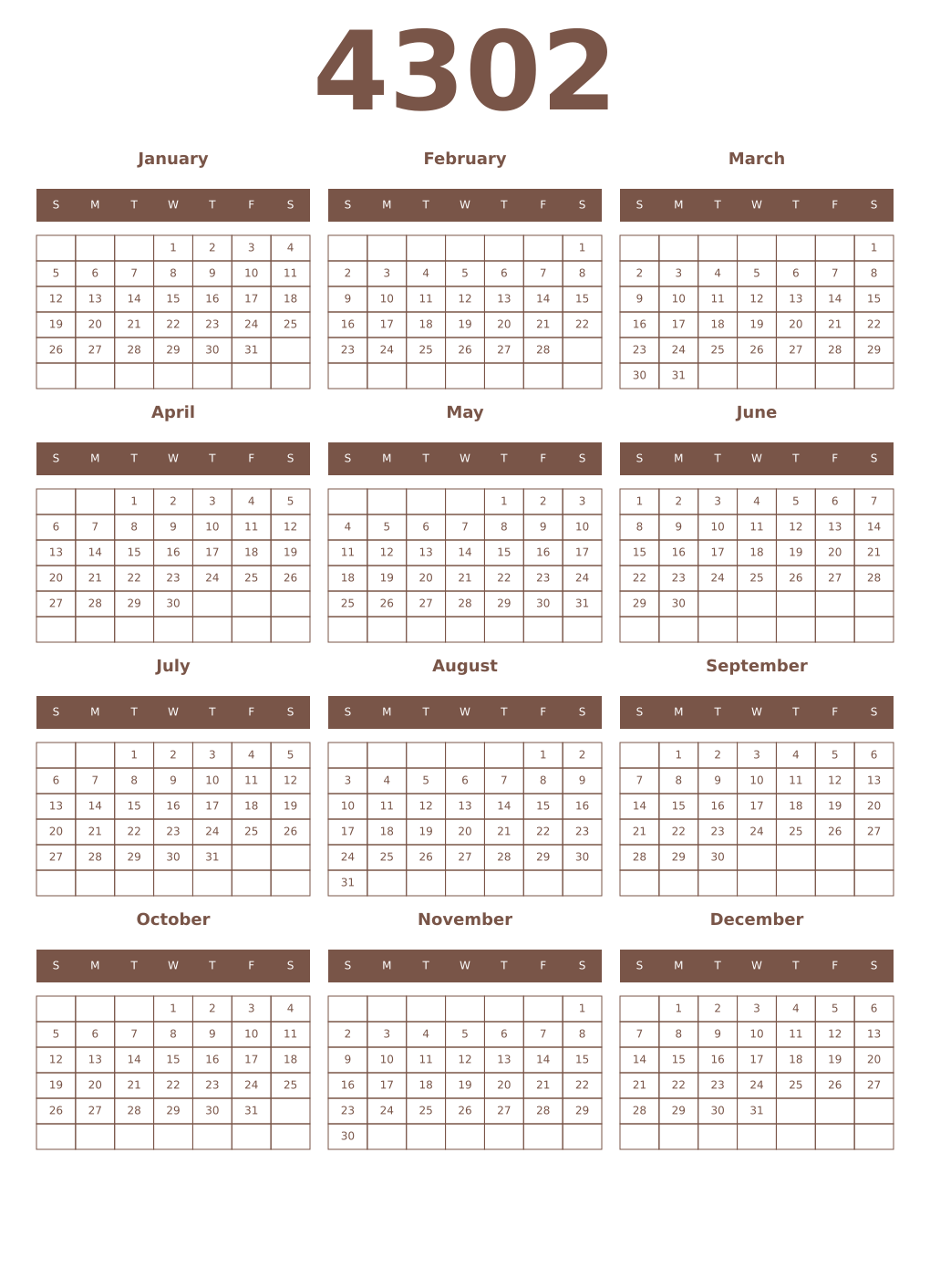 Printable 4302 Year Calendars coffe