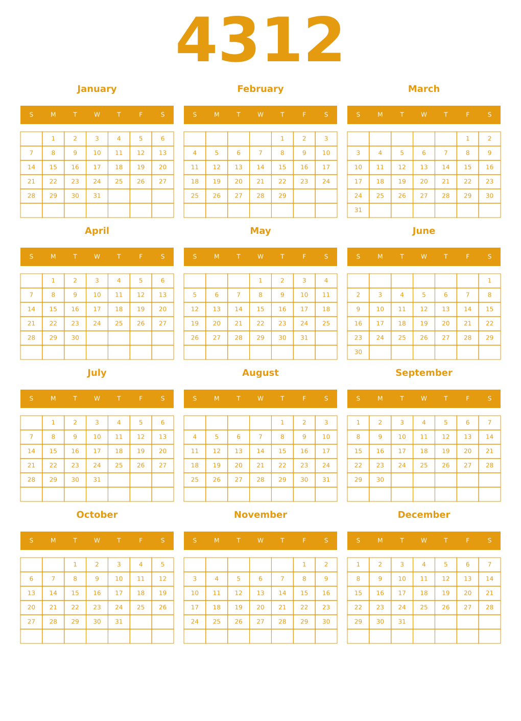 Printable 4312 Year Calendars gamboge