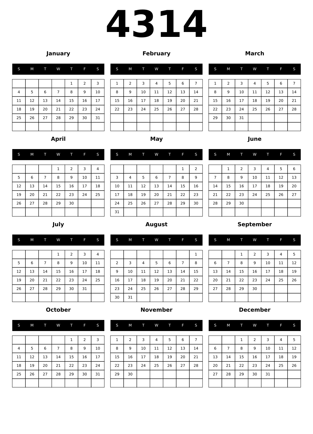 Printable 4314 Calendars