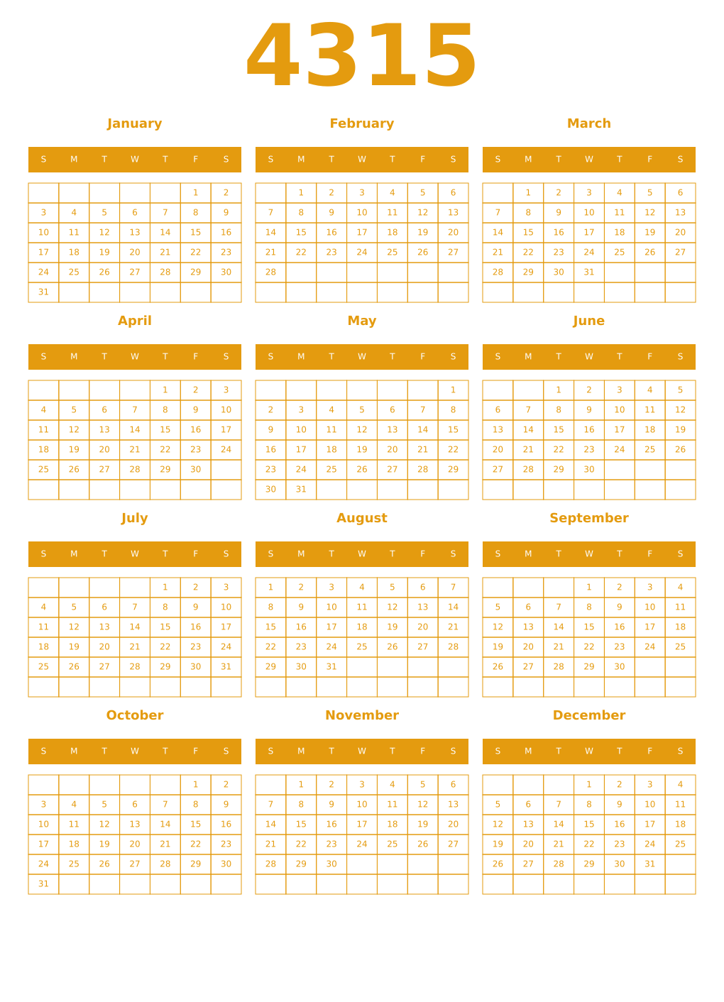 Printable 4315 Year Calendars gamboge