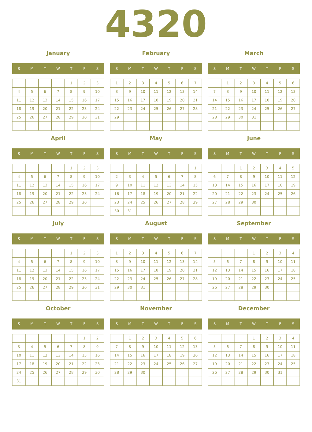 Printable 4320 Year Calendars eburnean