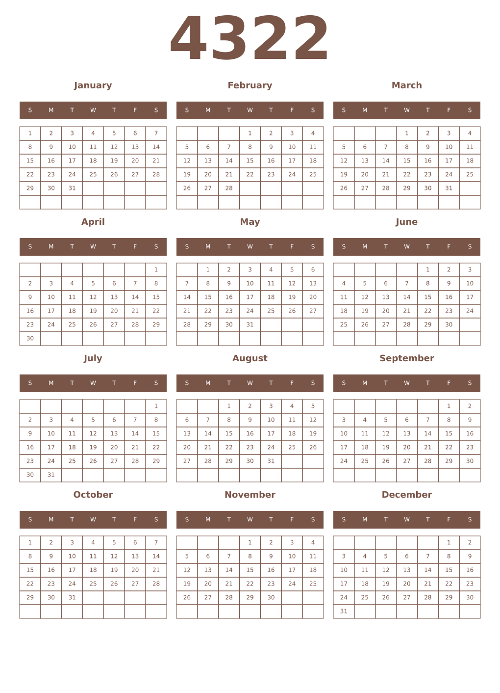 Printable 4322 Year Calendars coffe