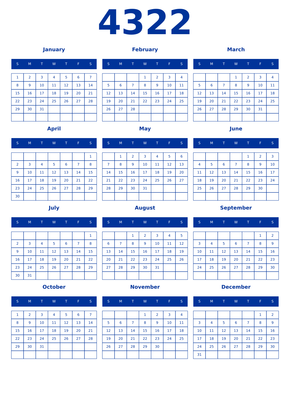 Printable 4322 Year Calendars smalt