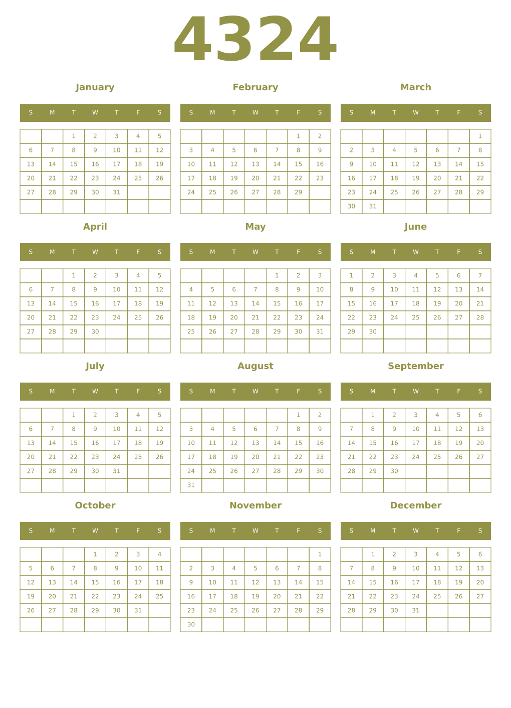 Printable 4324 Year Calendars eburnean