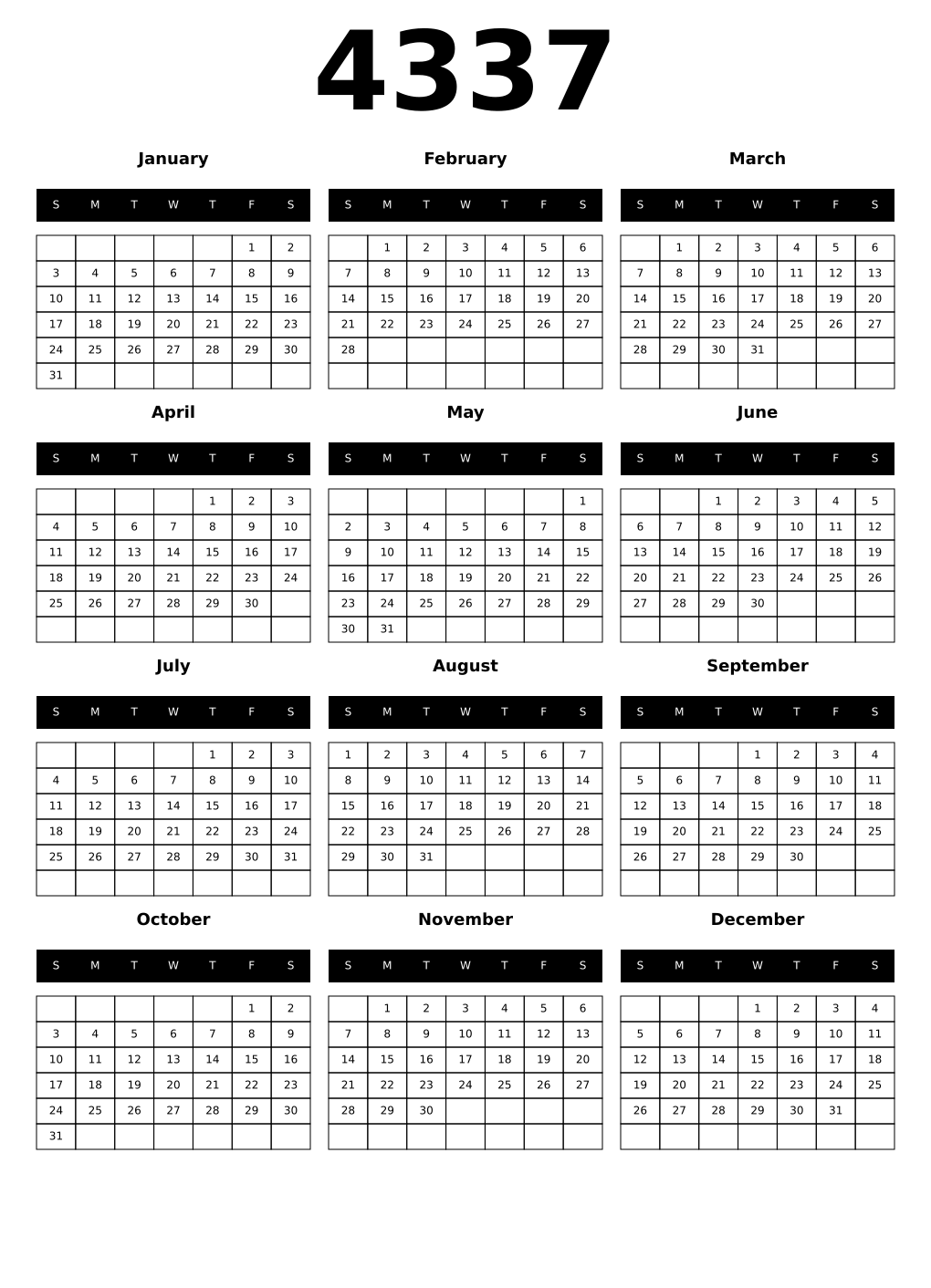 Printable 4337 Calendars