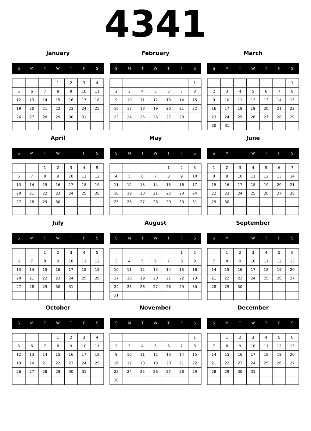 Printable 4341 Calendars