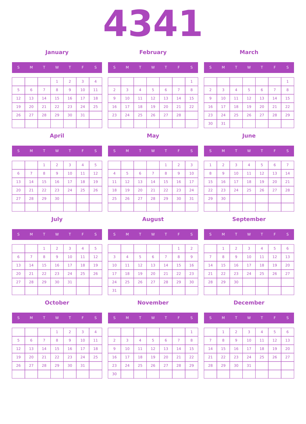 Printable 4341 Calendars