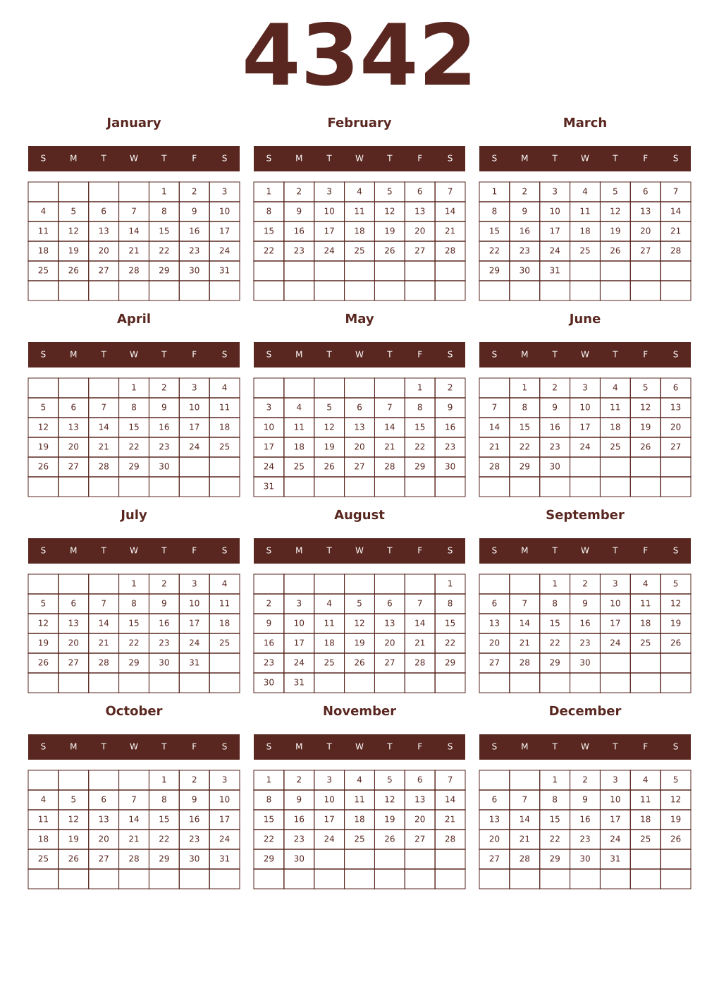 Printable 4342 Year Calendars mortuum