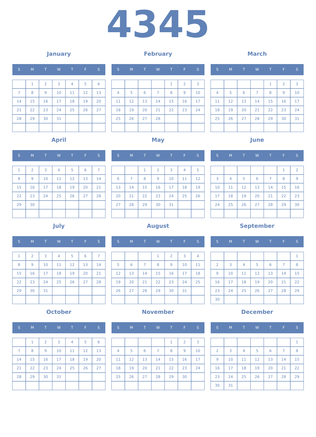 Printable 4345 Year Calendars glaucous