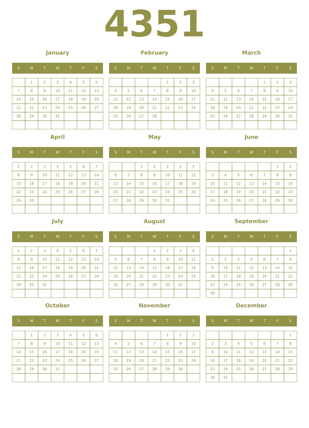 Printable 4351 Year Calendars eburnean