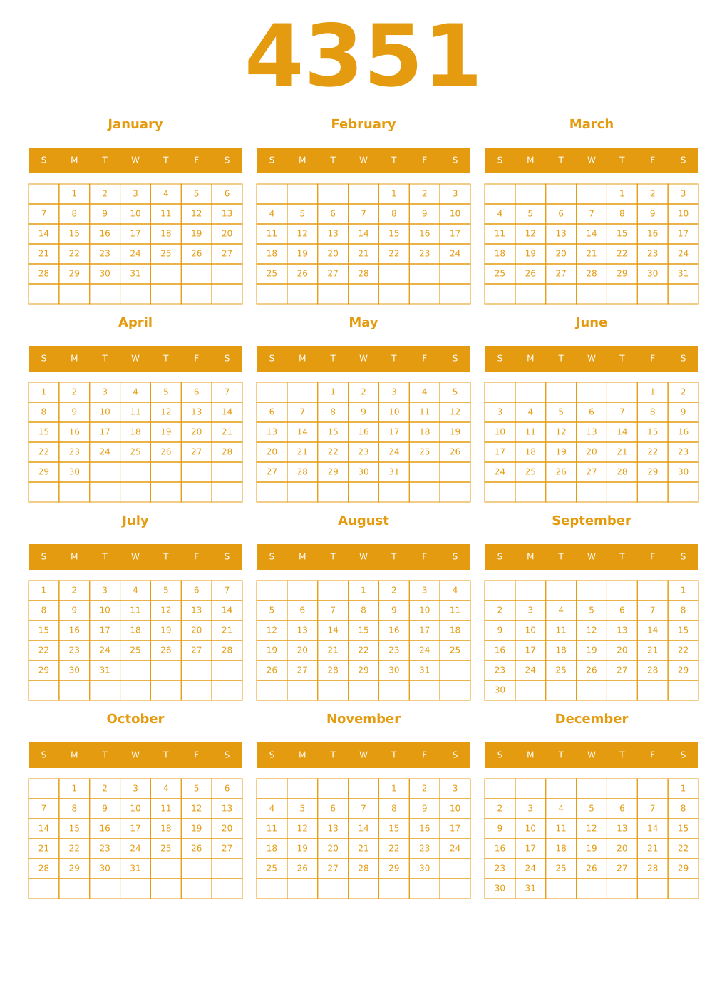 Printable 4351 Year Calendars gamboge