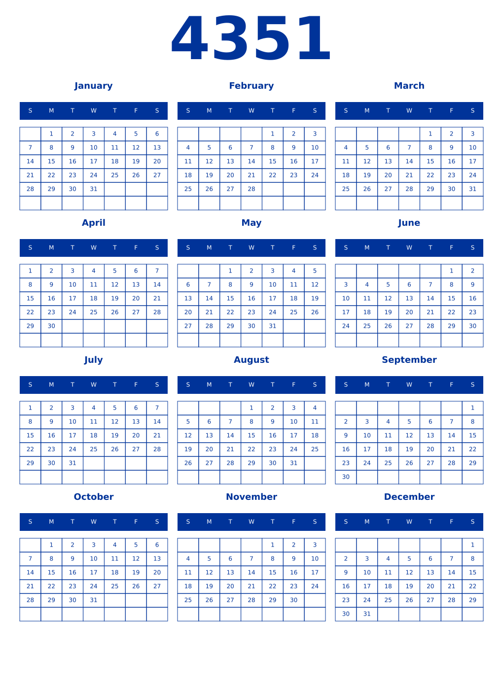 Printable 4351 Year Calendars smalt