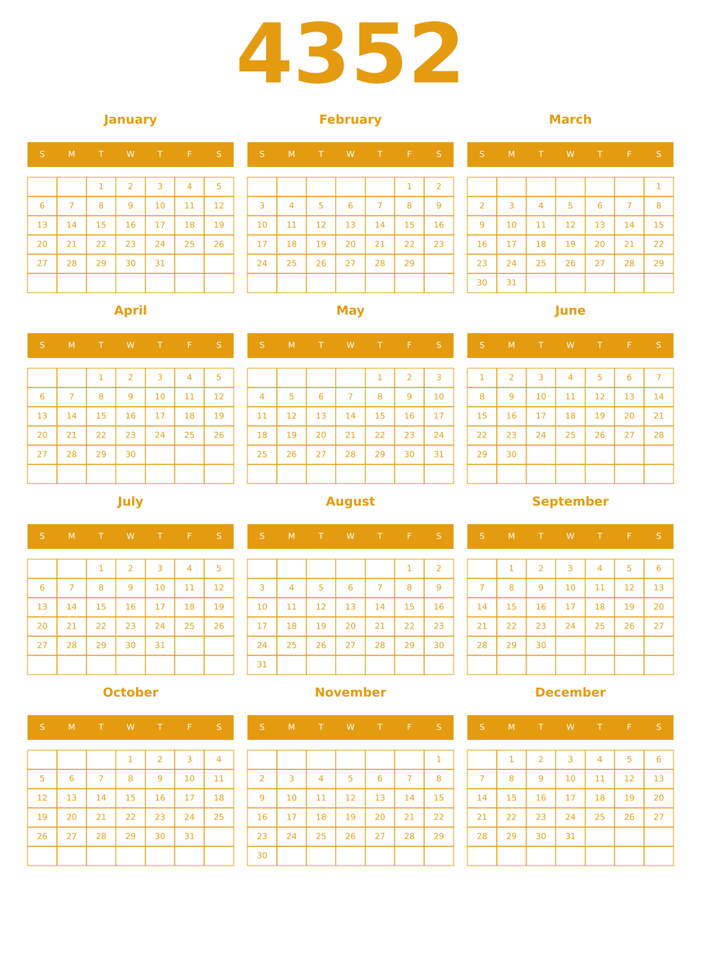 Printable 4352 Year Calendars gamboge