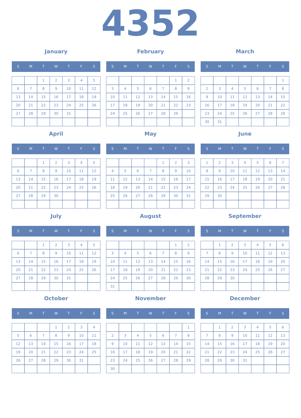 Printable 4352 Year Calendars glaucous