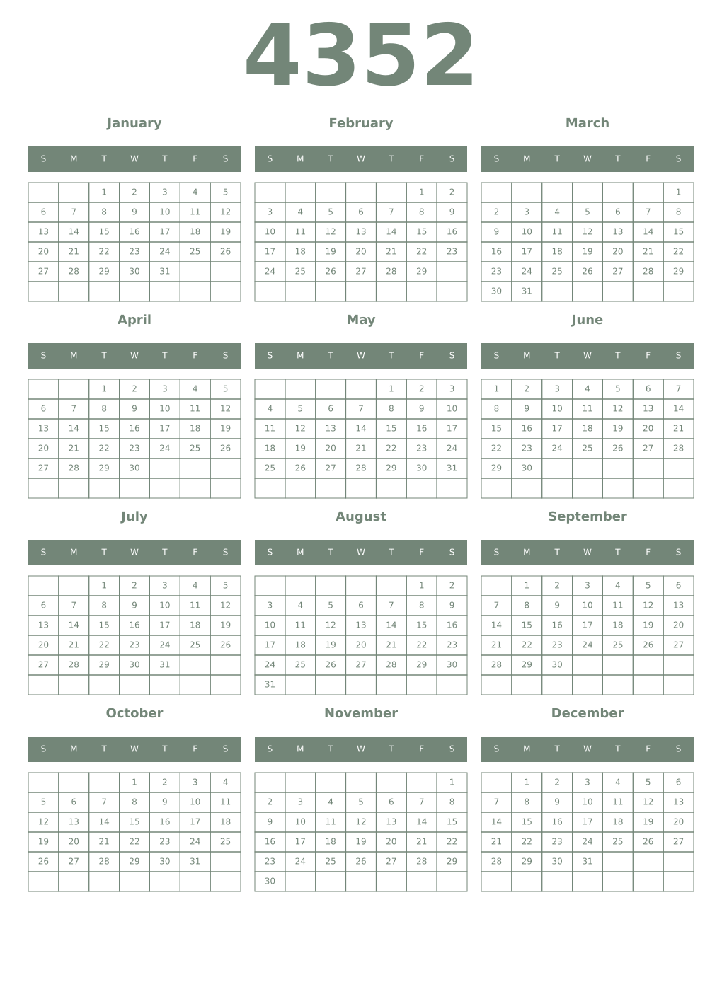 Printable 4352 Year Calendars xanadu