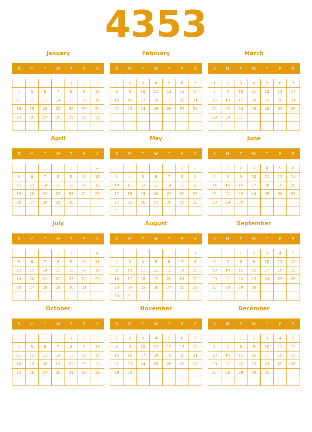 Printable 4353 Year Calendars gamboge