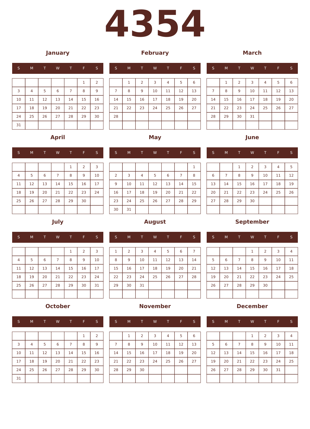 Printable 4354 Year Calendars mortuum