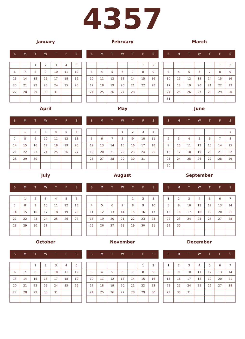 Printable 4357 Year Calendars mortuum