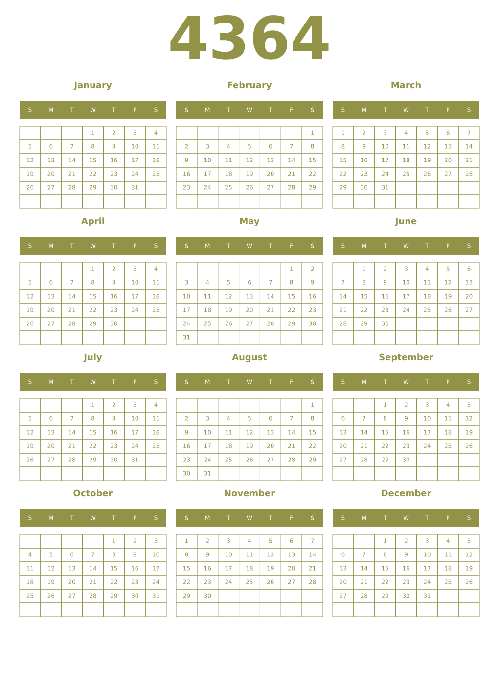 Printable 4364 Year Calendars eburnean