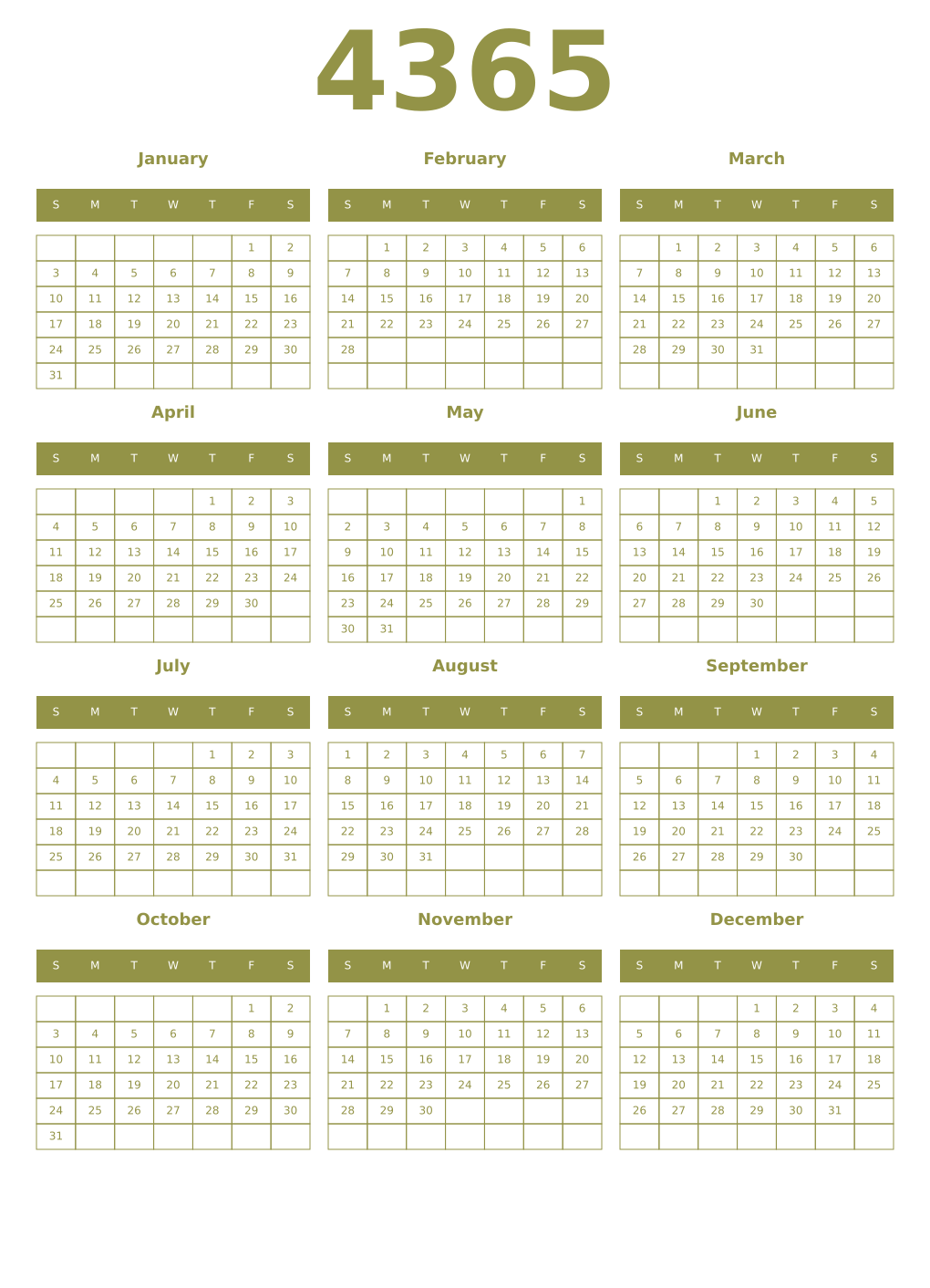 Printable 4365 Year Calendars eburnean