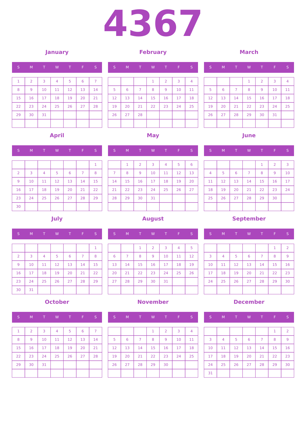 Printable 4367 Calendars