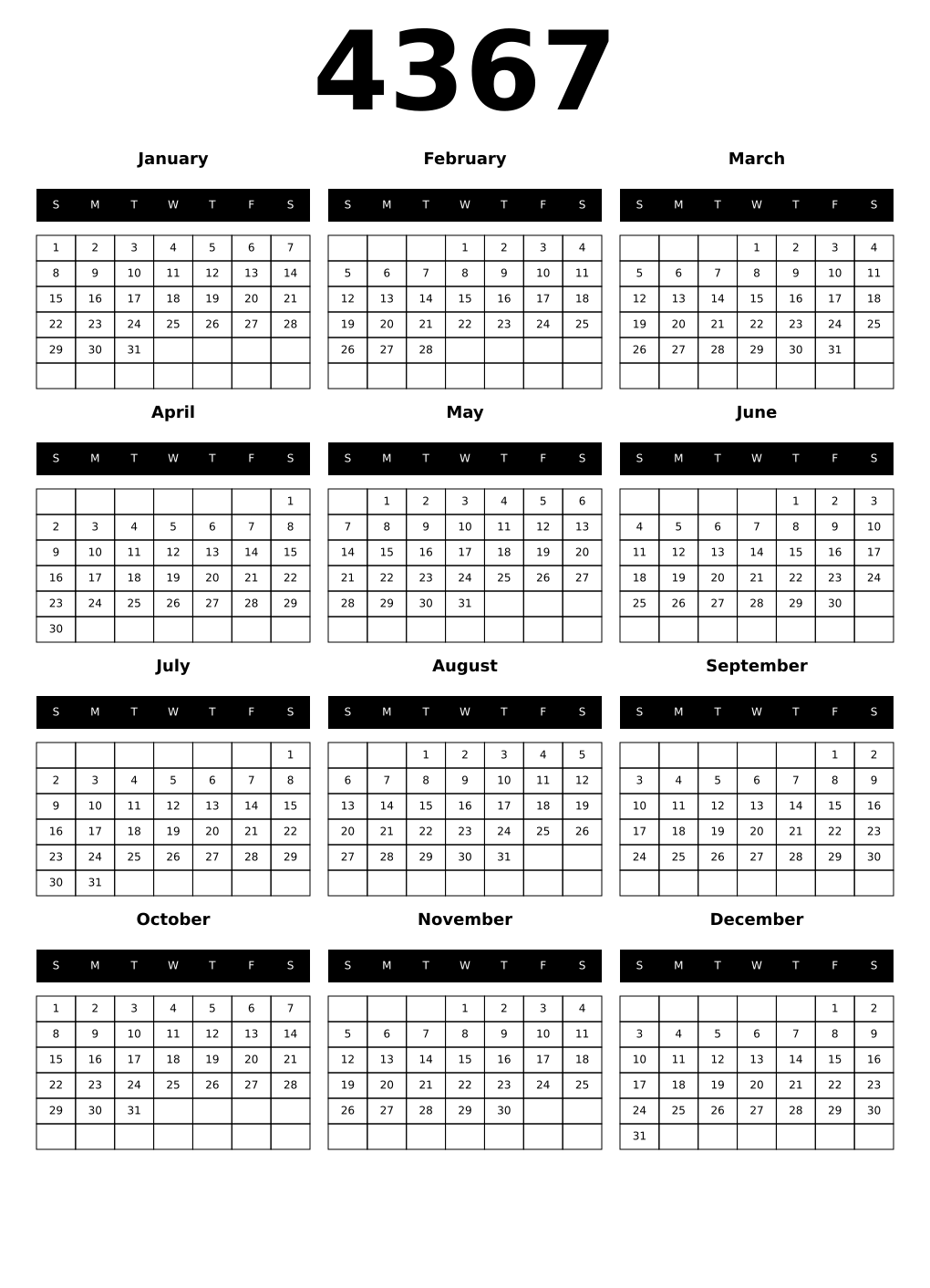 Printable 4367 Calendars