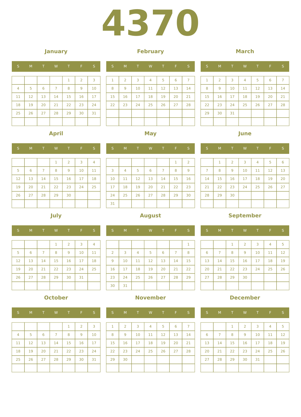 Printable 4370 Year Calendars eburnean