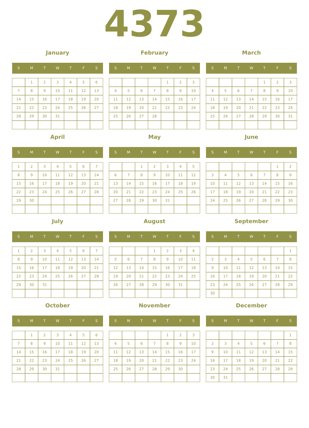 Printable 4373 Year Calendars eburnean
