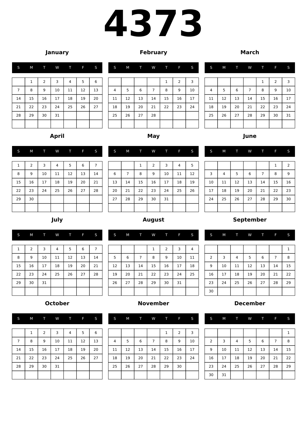 Printable 4373 Calendars