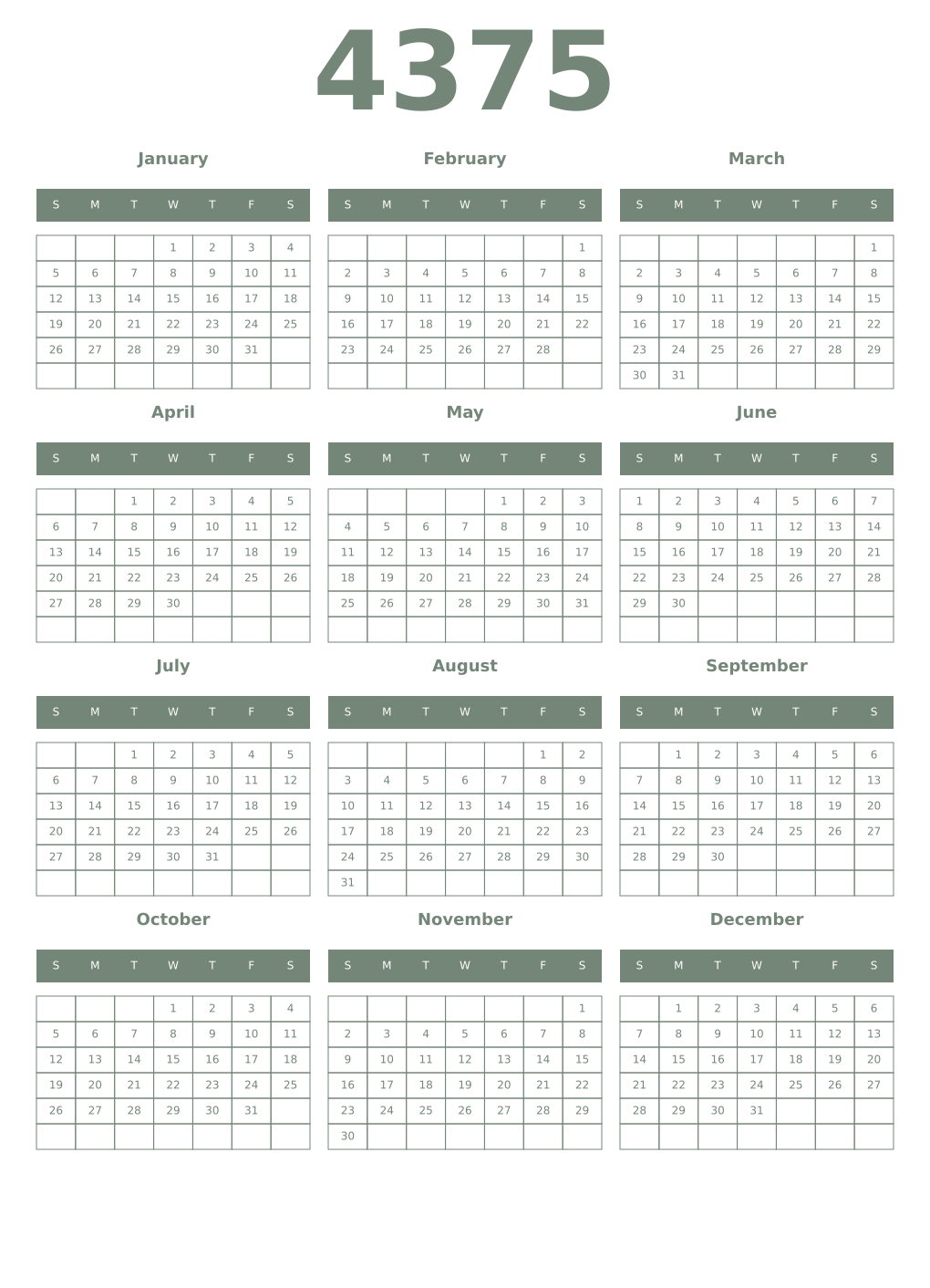 Printable 4375 Year Calendars xanadu