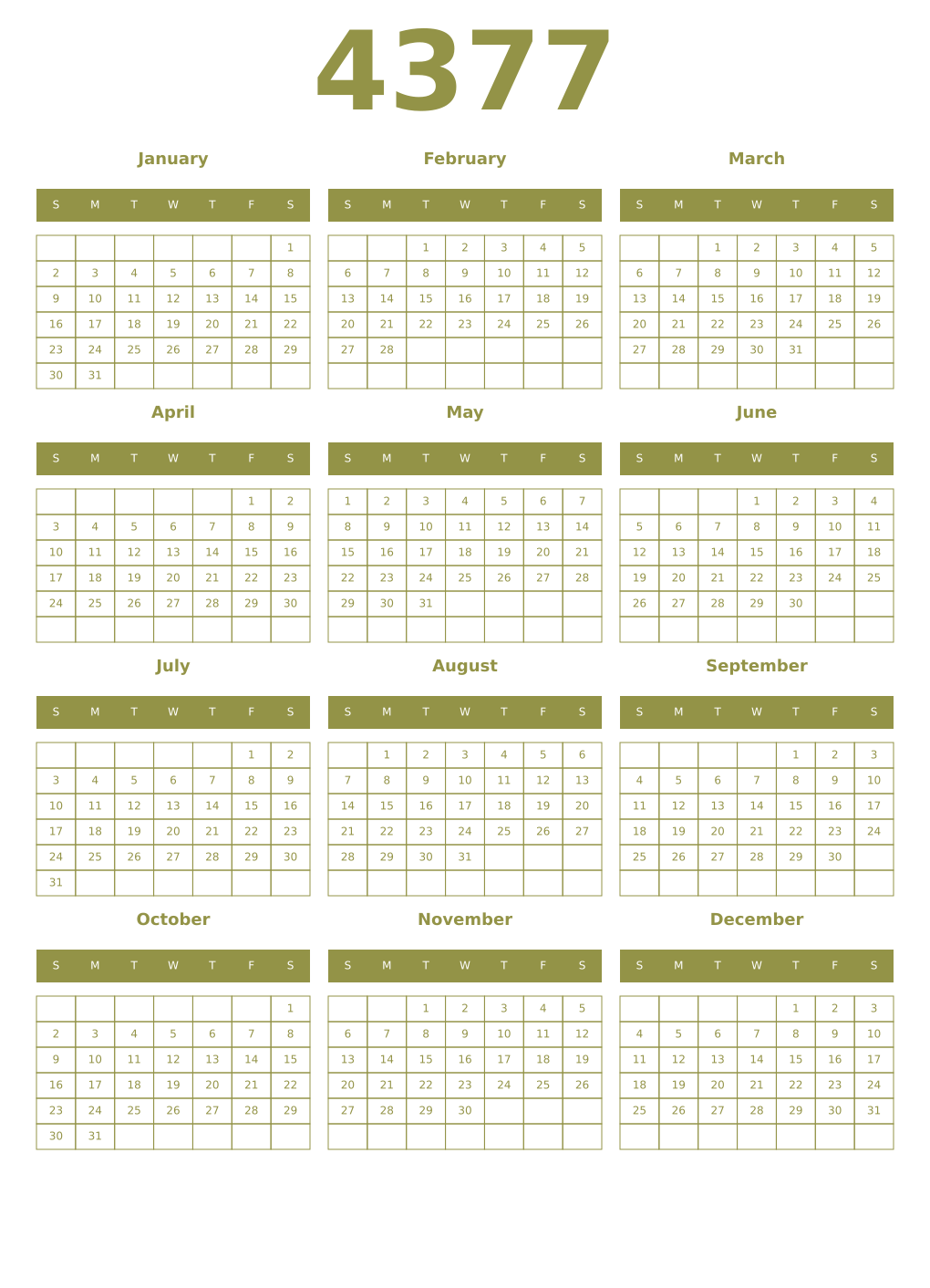 Printable 4377 Year Calendars eburnean