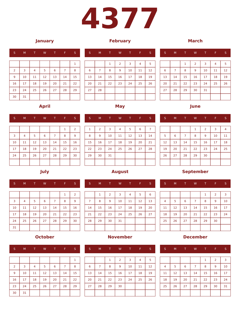 Printable 4377 Year Calendars falu
