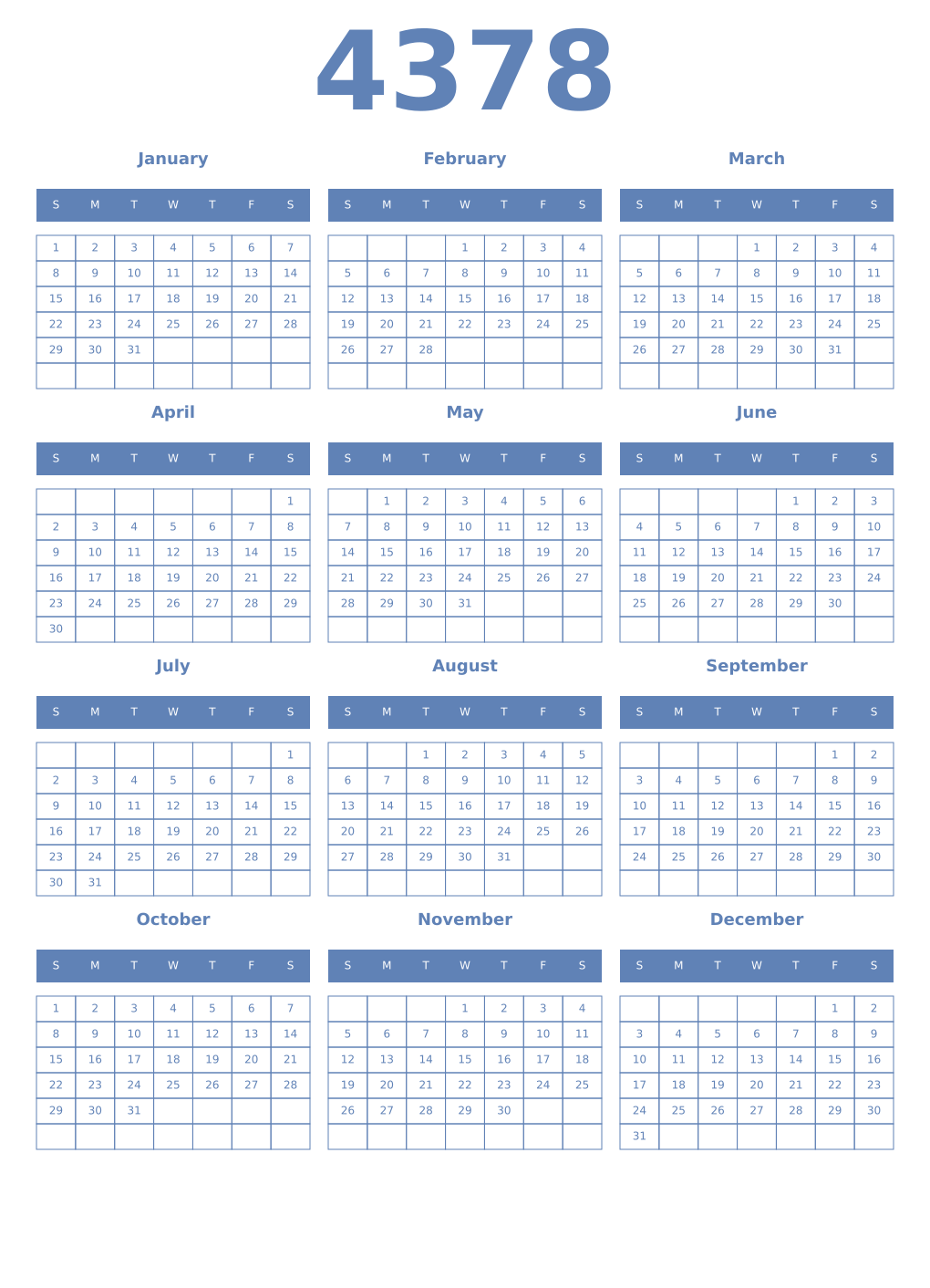 Printable 4378 Year Calendars glaucous
