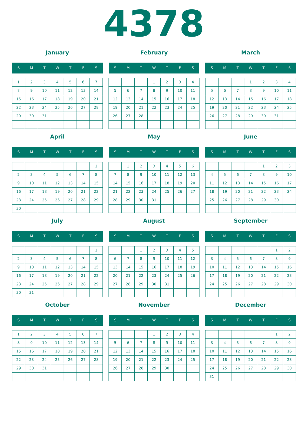 Printable 4378 Year Calendars pastel