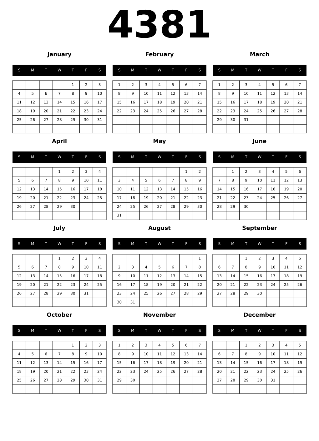 Printable 4381 Calendars
