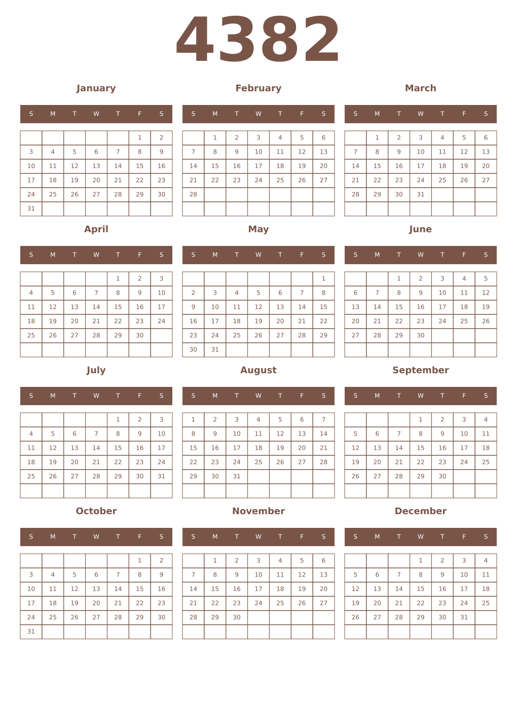 Printable 4382 Year Calendars coffe