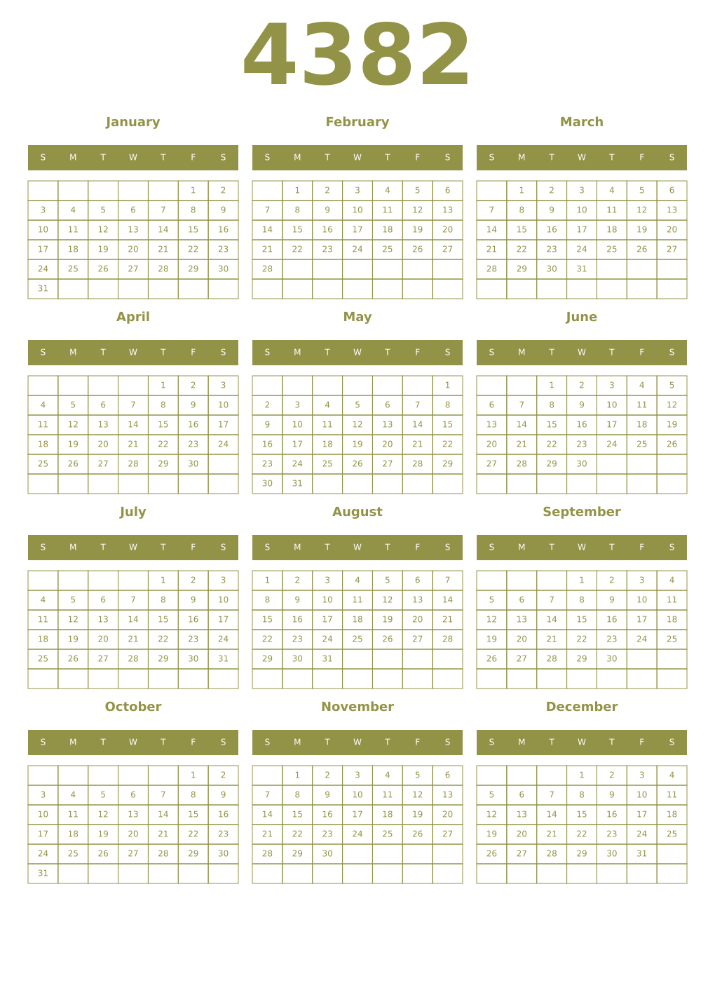 Printable 4382 Year Calendars eburnean