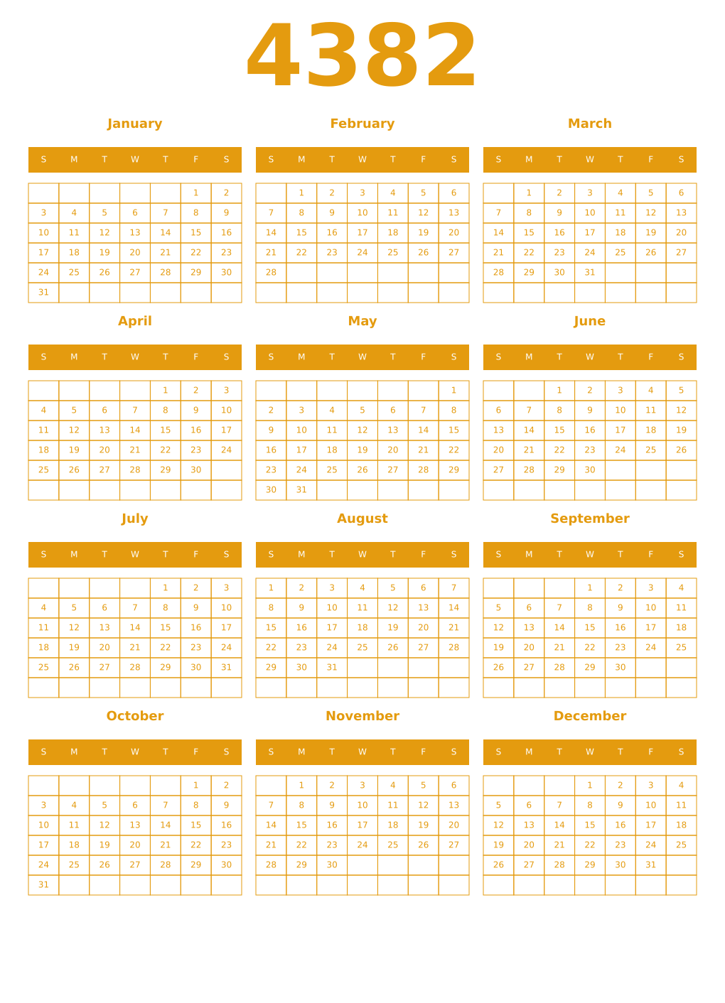 Printable 4382 Year Calendars gamboge