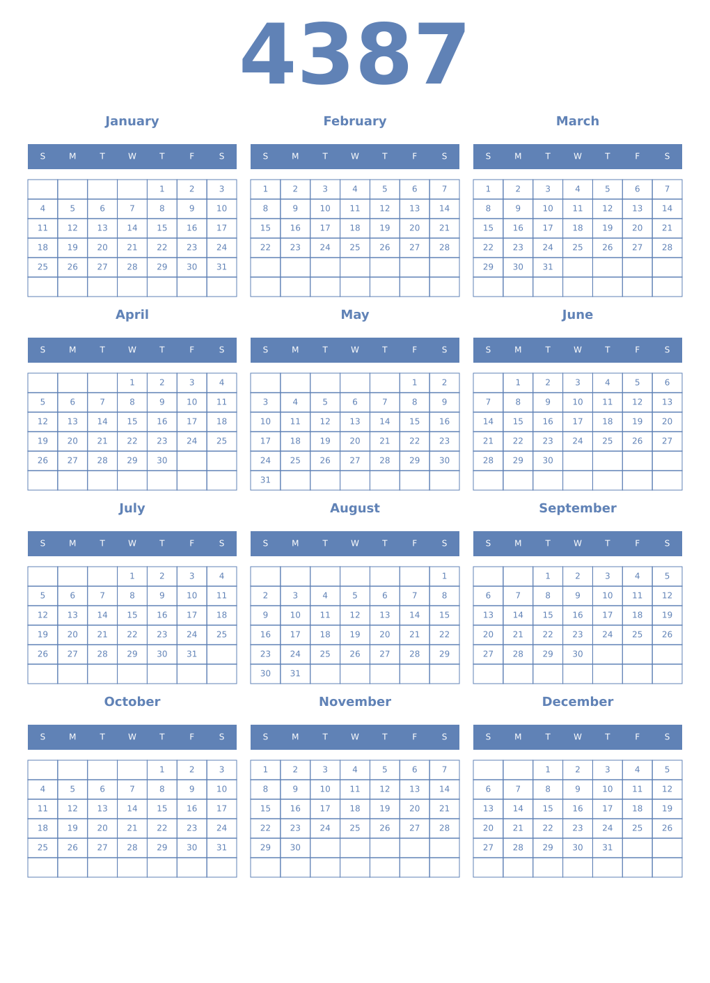 Printable 4387 Year Calendars glaucous